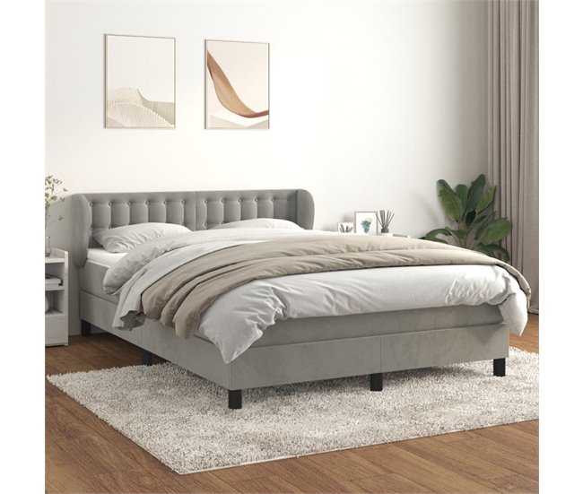 Conforama Cama Box Spring Con Colchón Terciopelo Gris Claro 140x200 Cm Botones