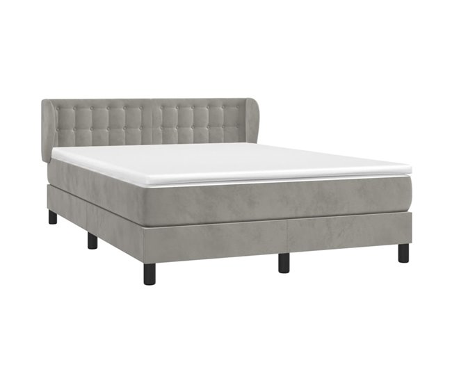 Conforama Cama Box Spring Con Colchón Terciopelo Gris Claro 140x200 Cm Botones
