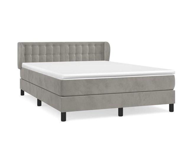 Conforama Cama box spring con colchón terciopelo gris claro 140x200 cm Botones