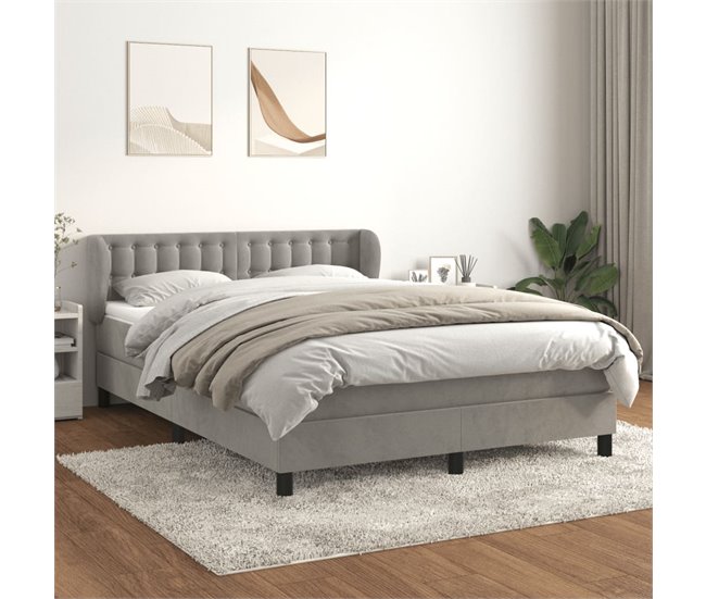 Conforama Cama Box Spring Con Colchón Terciopelo Gris Claro 140x190 Cm Botones