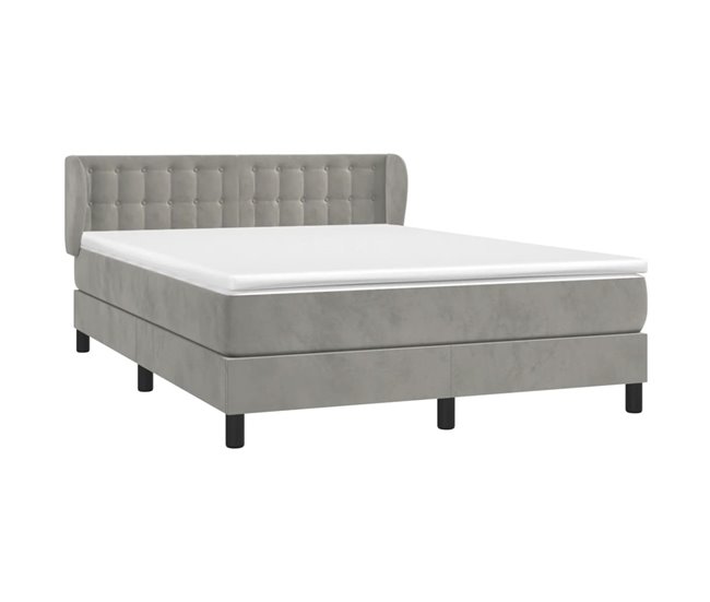 Conforama Cama Box Spring Con Colchón Terciopelo Gris Claro 140x190 Cm Botones