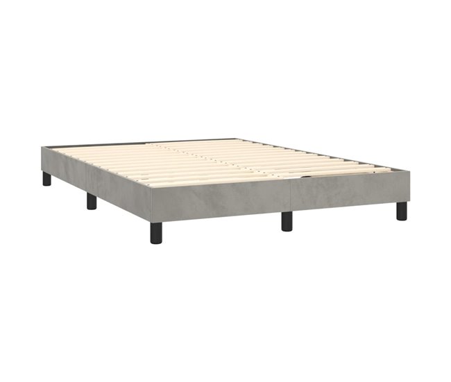 Conforama Cama Box Spring Con Colchón Terciopelo Gris Claro 140x190 Cm Botones