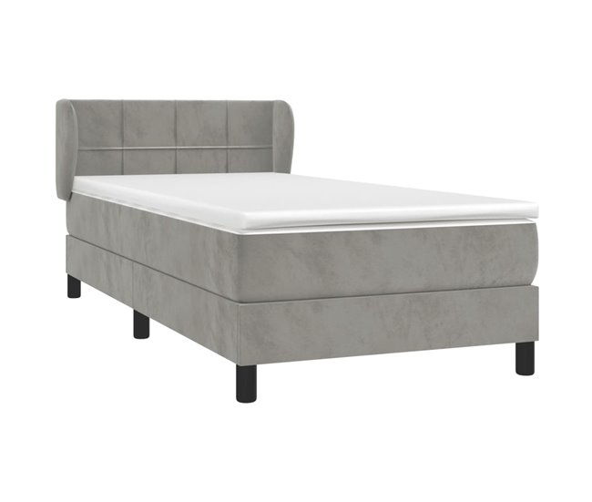 Conforama Cama Box Spring Con Colchón Terciopelo Gris Claro 90x190 Cm Bloques Con Cuadros