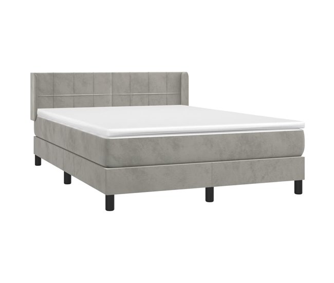 Conforama Cama Box Spring Con Colchón Terciopelo Gris Claro 140x190 Cm Bloques Con Cuadros