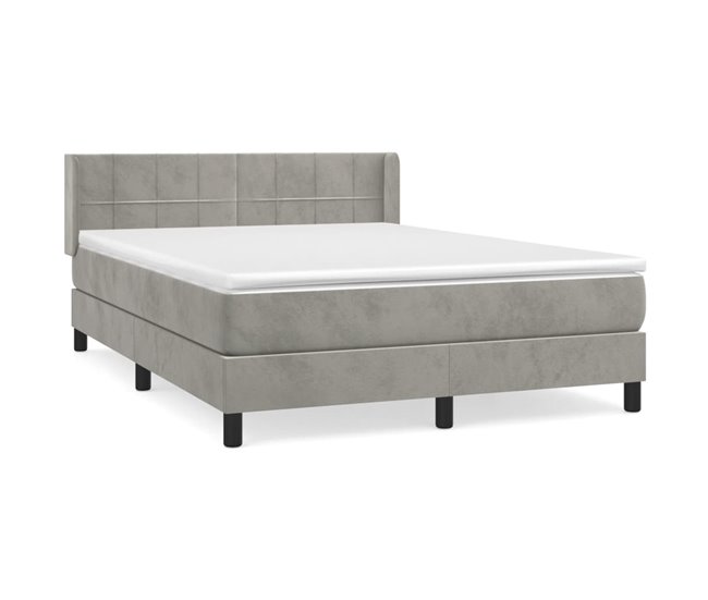 Conforama Cama box spring con colchón terciopelo gris claro 140x190 cm Bloques con cuadros
