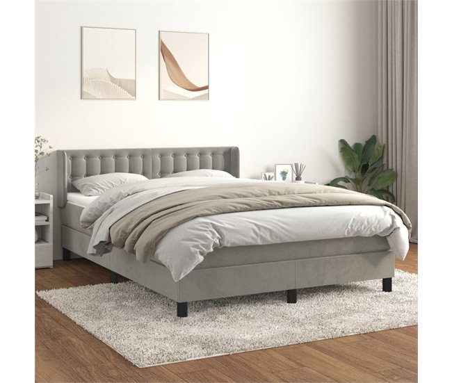 Conforama Cama Box Spring Con Colchón Terciopelo Gris Claro 140x200 Cm Botones