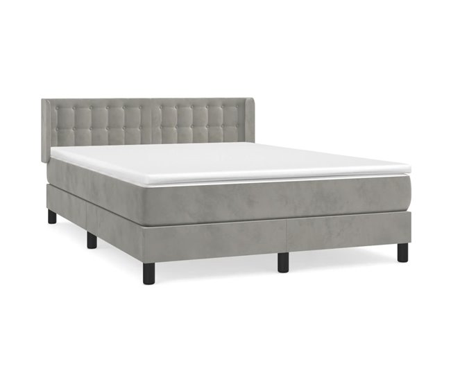 Conforama Cama box spring con colchón terciopelo gris claro 140x200 cm Botones