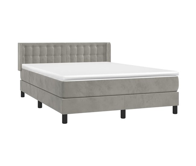Conforama Cama Box Spring Con Colchón Terciopelo Gris Claro 140x190 Cm Botones