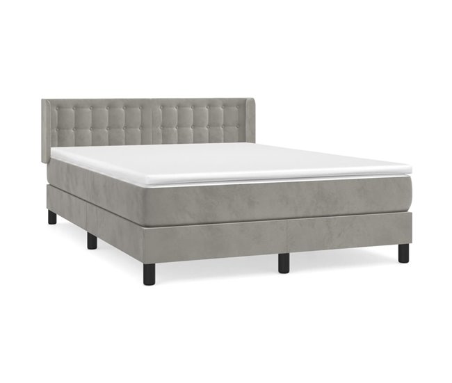 Conforama Cama box spring con colchón terciopelo gris claro 140x190 cm Botones