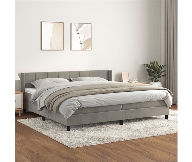 Conforama Cama Box Spring Con Colchón Terciopelo Gris Claro 200x200 Cm Bloques Con Cuadros