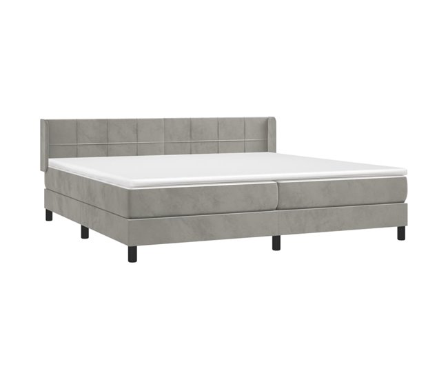 Conforama Cama Box Spring Con Colchón Terciopelo Gris Claro 200x200 Cm Bloques Con Cuadros