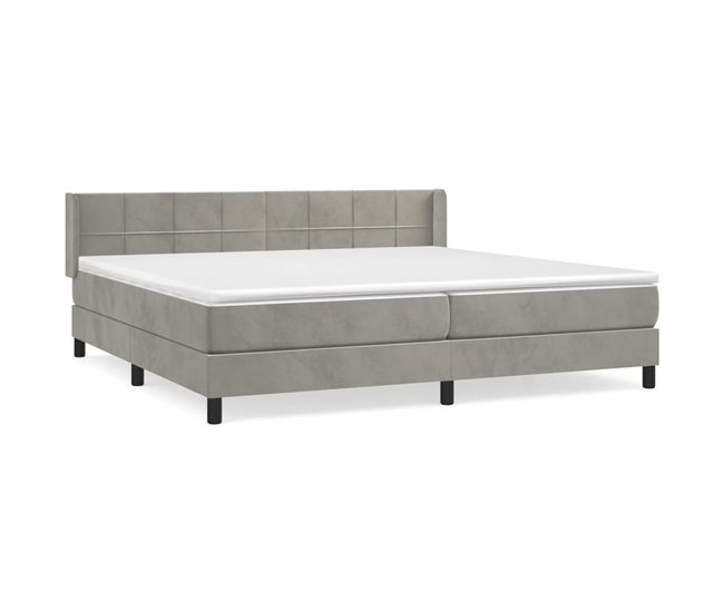 Conforama Cama box spring con colchón terciopelo gris claro 200x200 cm Bloques con cuadros