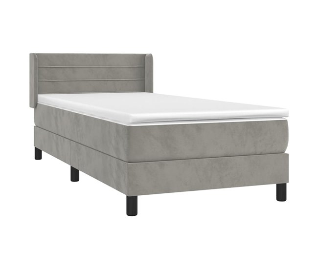 Conforama Cama Box Spring Con Colchón Terciopelo Gris Claro 90x190 Cm Rayas Horizontales
