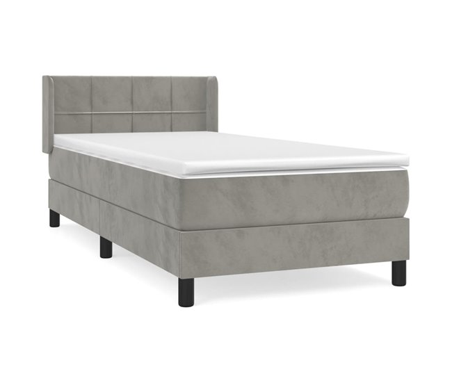 Conforama Cama box spring con colchón terciopelo gris claro 90x190 cm Bloques con cuadros