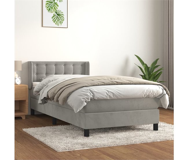 Conforama Cama Box Spring Con Colchón Terciopelo Gris Claro 80x200 Cm Botones