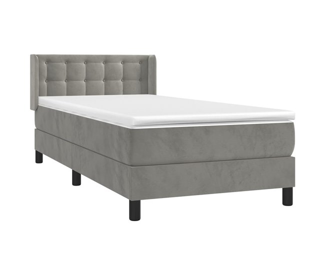Conforama Cama Box Spring Con Colchón Terciopelo Gris Claro 100x200 Cm Botones