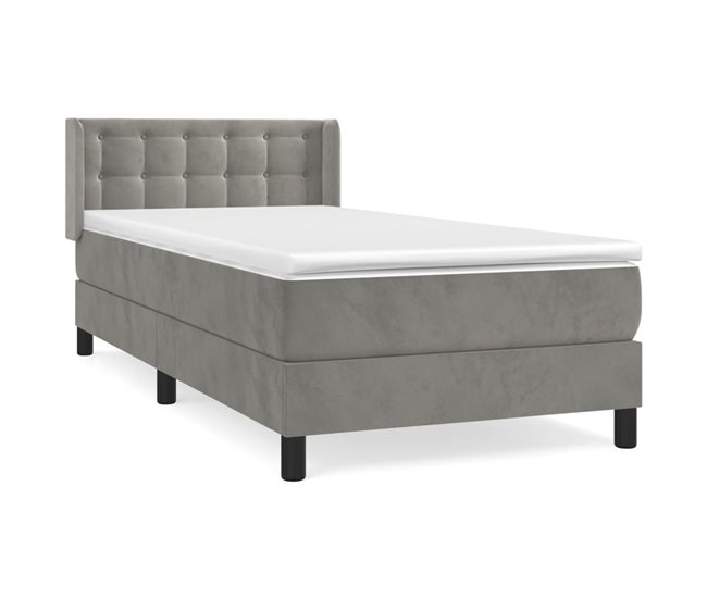 Conforama Cama box spring con colchón terciopelo gris claro 100x200 cm Botones