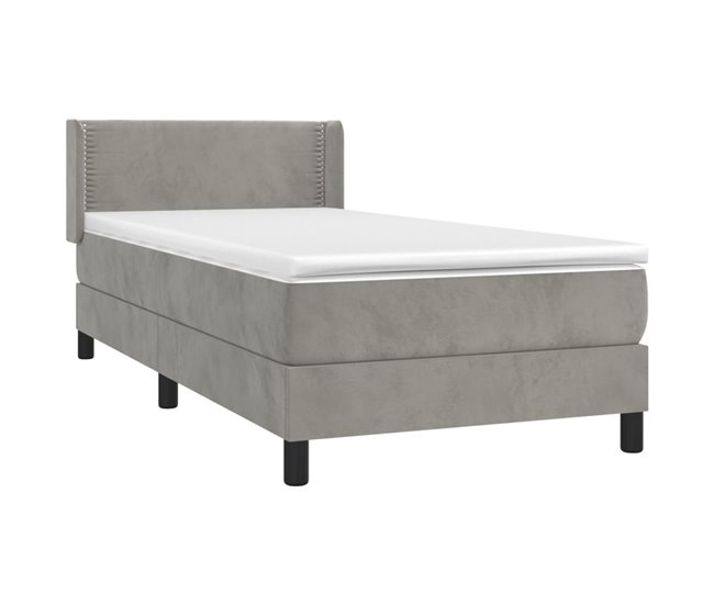 Conforama Cama Box Spring Con Colchón Terciopelo Gris Claro 90x190 Cm Liso Con Clavos