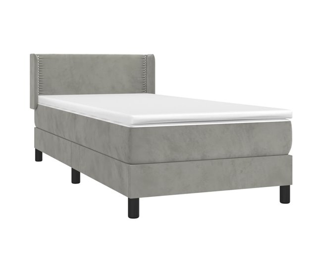 Conforama Cama Box Spring Con Colchón Terciopelo Gris Claro 90x190 Cm Liso Con Clavos