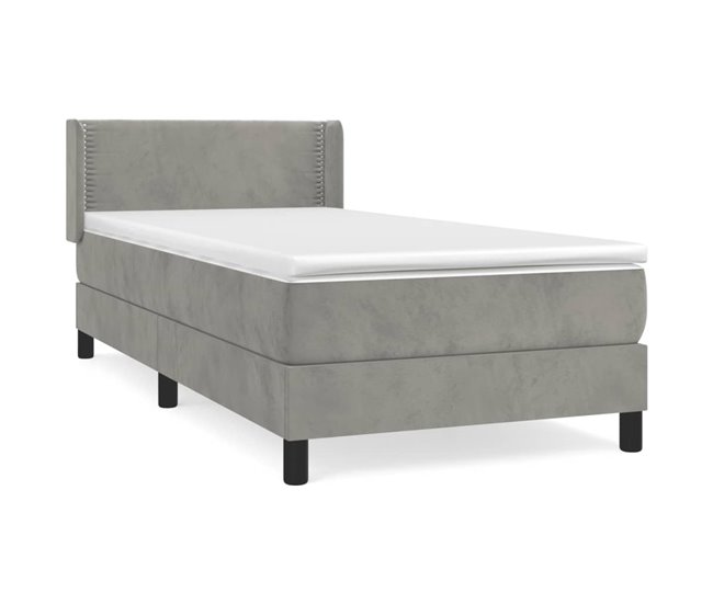 Conforama Cama box spring con colchón terciopelo gris claro 90x190 cm Liso con clavos