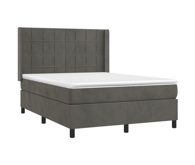 Conforama Cama Box Spring Con Colchón Terciopelo Gris Oscuro 140x190 Cm Bloques Con Cuadros