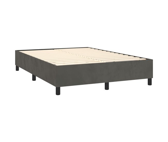 Conforama Cama Box Spring Con Colchón Terciopelo Gris Oscuro 140x190 Cm Bloques Con Cuadros