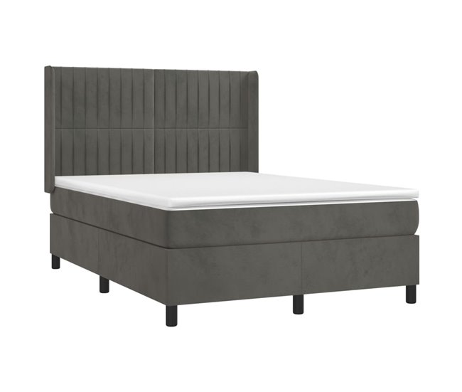 Conforama Cama Box Spring Con Colchón Terciopelo Gris Oscuro 140x190 Cm Rayas Verticales