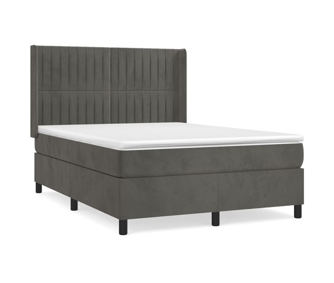 Conforama Cama box spring con colchón terciopelo gris oscuro 140x190 cm Rayas verticales