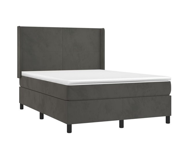 Conforama Cama Box Spring Con Colchón Terciopelo Gris Oscuro 140x190 Cm Diseño Plano