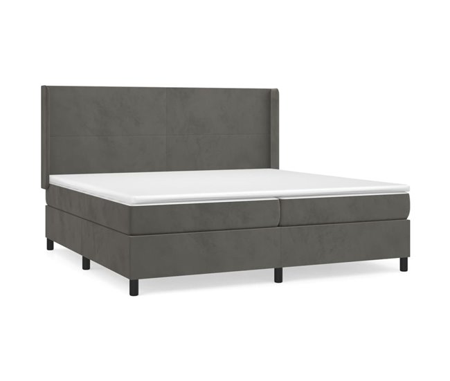 Conforama Cama box spring con colchón terciopelo gris oscuro 200x200 cm Diseño plano