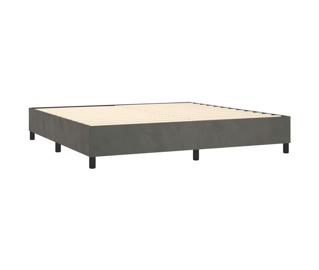 Conforama Cama Box Spring Con Colchón Terciopelo Gris Oscuro 200x200 Cm Botones