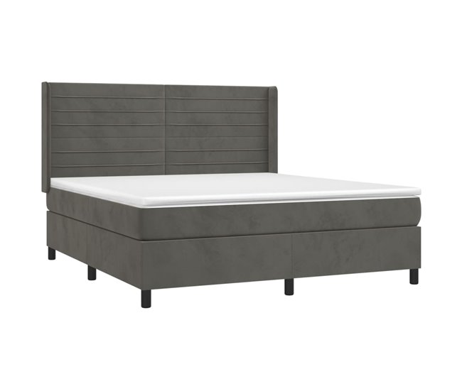 Conforama Cama Box Spring Con Colchón Terciopelo Gris Oscuro 180x200 Cm Rayas Horizontales