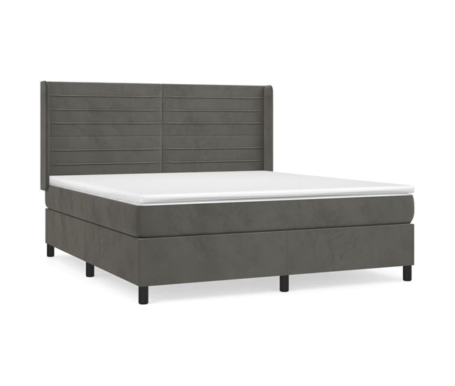 Conforama Cama box spring con colchón terciopelo gris oscuro 180x200 cm Rayas horizontales