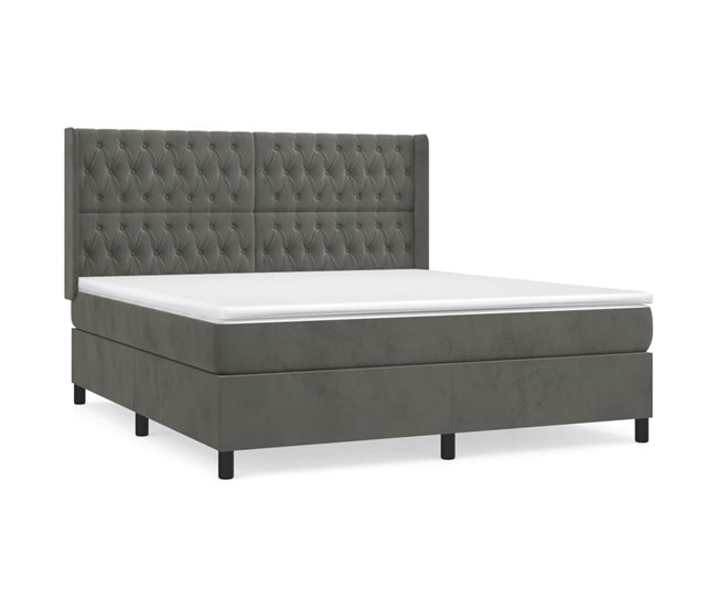 Conforama Cama box spring con colchón terciopelo gris oscuro 180x200 cm Diseño de botones