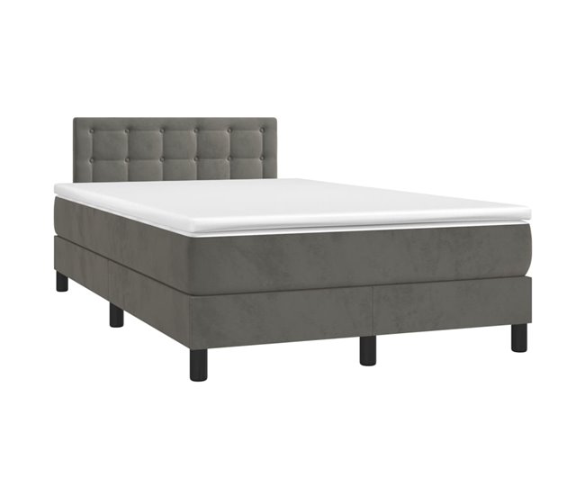 Conforama Cama Box Spring Con Colchón Terciopelo Gris Oscuro 120x200 Cm Botones