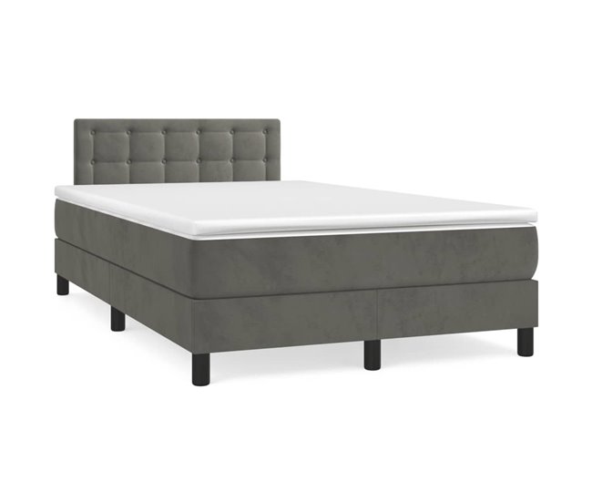 Conforama Cama box spring con colchón terciopelo gris oscuro 120x200 cm Botones