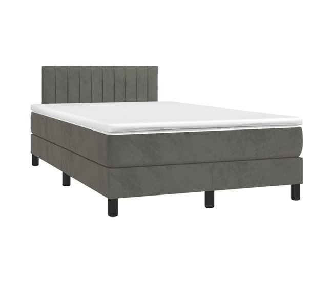 Conforama Cama Box Spring Con Colchón Terciopelo Gris Oscuro 120x200 Cm Rayas Verticales