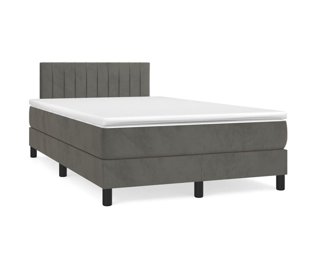 Conforama Cama box spring con colchón terciopelo gris oscuro 120x200 cm Rayas verticales