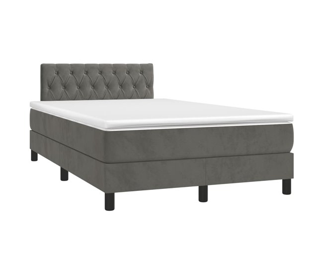 Conforama Cama Box Spring Con Colchón Terciopelo Gris Oscuro 120x200 Cm Diseño De Botones