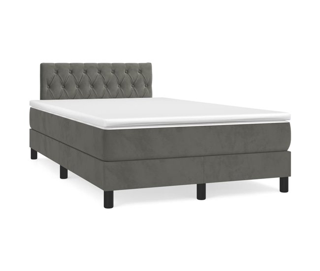 Conforama Cama box spring con colchón terciopelo gris oscuro 120x200 cm Diseño de botones