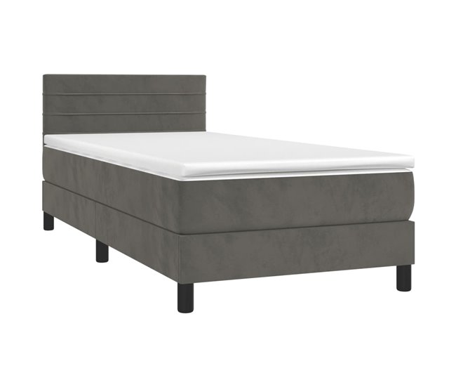 Conforama Cama Box Spring Con Colchón Terciopelo Gris Oscuro 90x190 Cm Rayas Horizontales