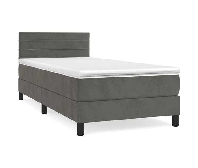 Conforama Cama box spring con colchón terciopelo gris oscuro 90x190 cm Rayas horizontales