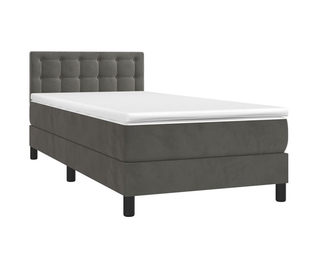 Conforama Cama Box Spring Con Colchón Terciopelo Gris Oscuro 100x200 Cm Botones