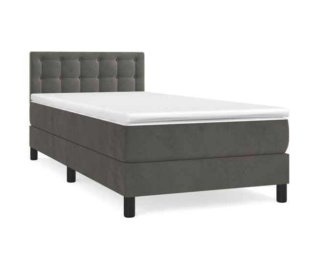 Conforama Cama box spring con colchón terciopelo gris oscuro 100x200 cm Botones
