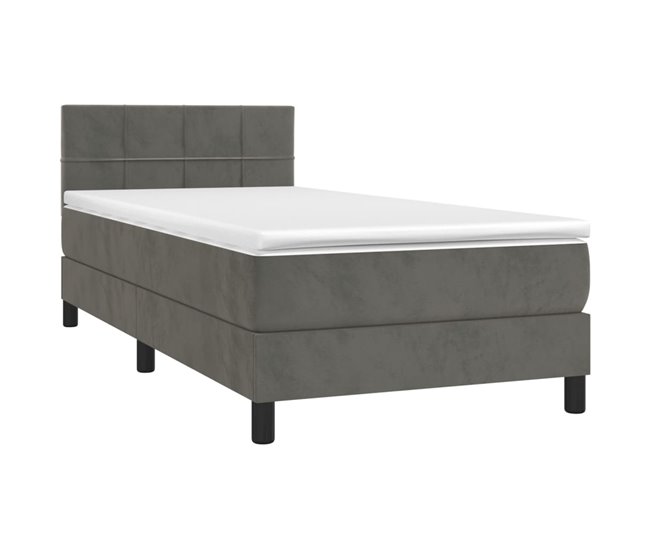 Conforama Cama Box Spring Con Colchón Terciopelo Gris Oscuro 100x200 Cm Bloques Con Cuadros