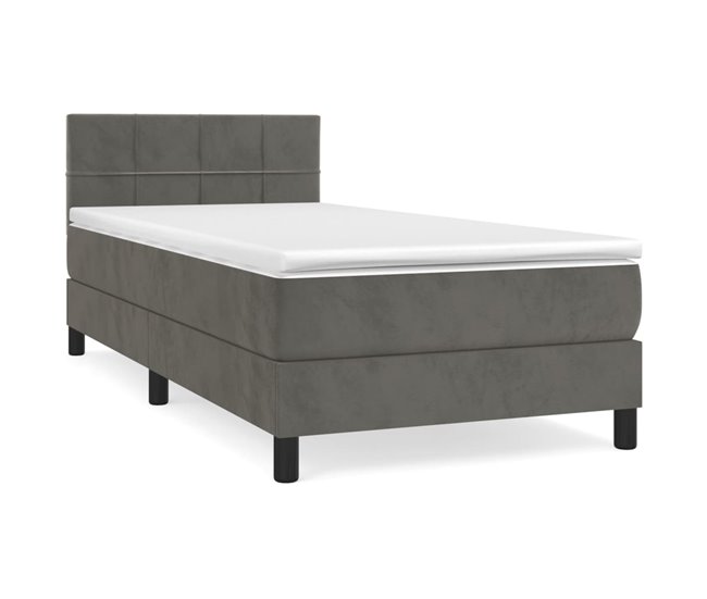 Conforama Cama box spring con colchón terciopelo gris oscuro 100x200 cm Bloques con cuadros
