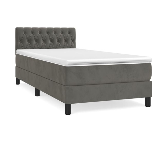 Conforama Cama box spring con colchón terciopelo gris oscuro 100x200 cm Diseño de botones