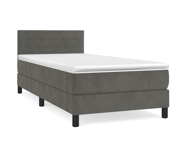 Conforama Cama box spring con colchón terciopelo gris oscuro 90x200 cm Rayas horizontales