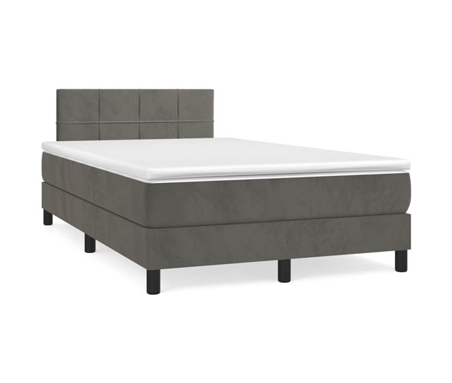 Conforama Cama box spring con colchón terciopelo gris oscuro 120x200 cm Bloques con cuadros