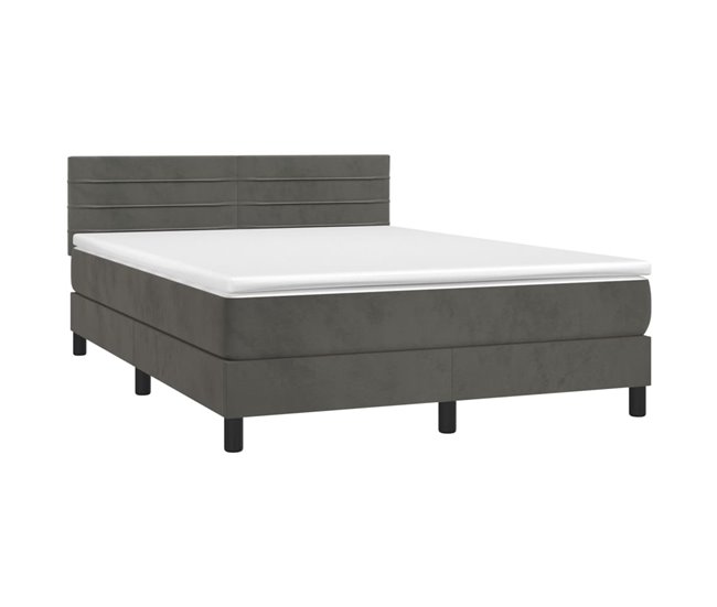 Conforama Cama Box Spring Con Colchón Terciopelo Gris Oscuro 140x200 Cm Rayas Horizontales